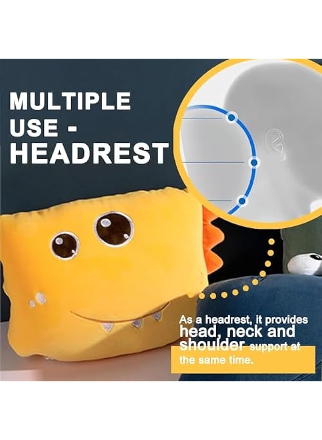 Generic Travel Pillow for Kids Adults, 2 in 1 Deformable Cartoon Kids Neck Pillow, Soft Airplane Pillow Cute Animal Flight Pillow Head Rest Neck Support for Car - Yellow Dinosaur - Image 4