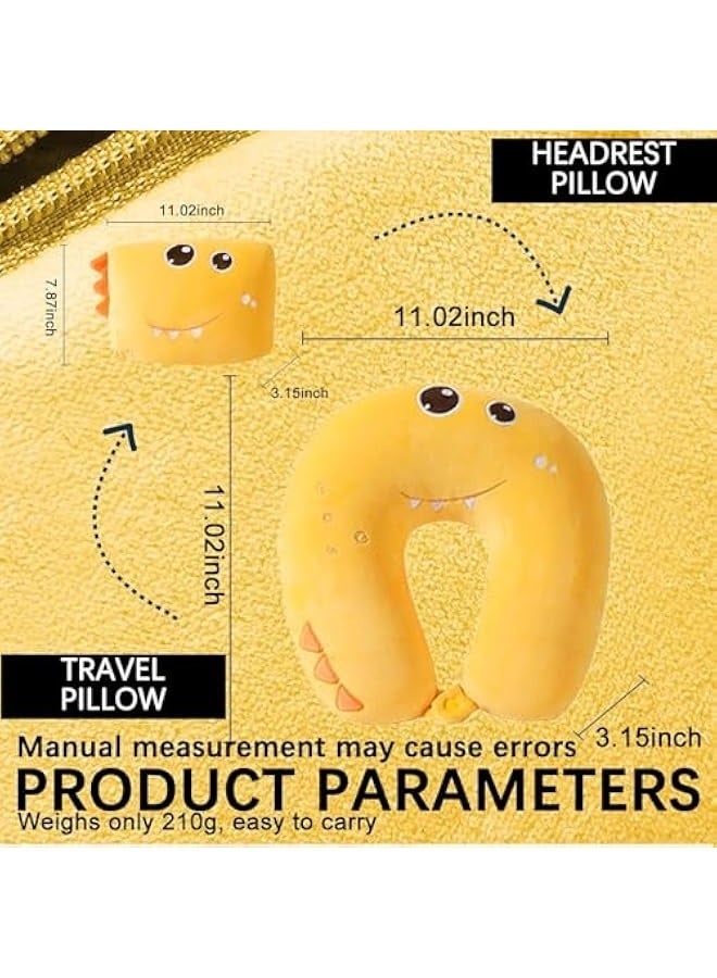 Generic Travel Pillow for Kids Adults, 2 in 1 Deformable Cartoon Kids Neck Pillow, Soft Airplane Pillow Cute Animal Flight Pillow Head Rest Neck Support for Car - Yellow Dinosaur - Image 3