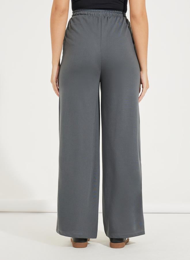 Styli Solid Wide Leg Joggers with Drawstrings - Image 4