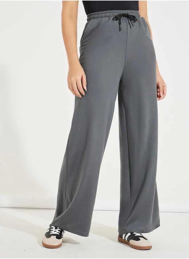 Styli Solid Wide Leg Joggers with Drawstrings