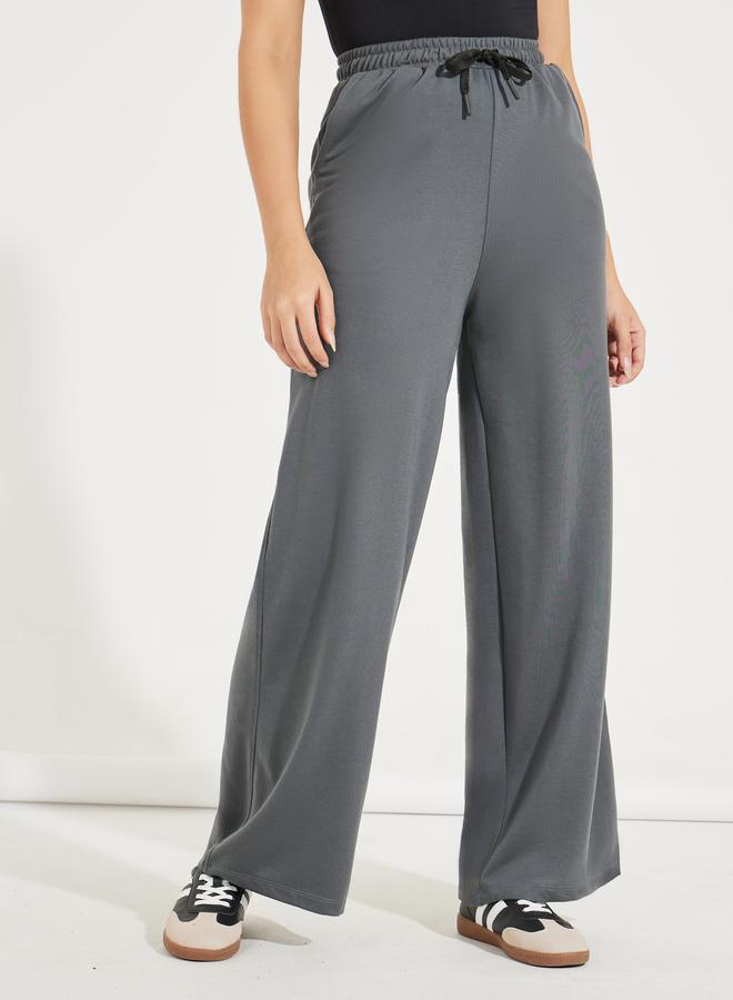 Styli Solid Wide Leg Joggers with Drawstrings - Image 2