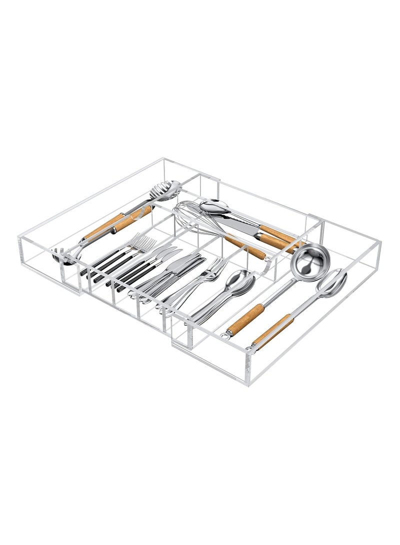 تي بي جي بي منظم أدراج مطبخ من الأكريليك لأدوات المائدة والأواني، منظم قابل للتوسيع لأدوات الفضاء وصينية الأطباق للمطبخ، المكتب، إمدادات الحمام - Image 1
