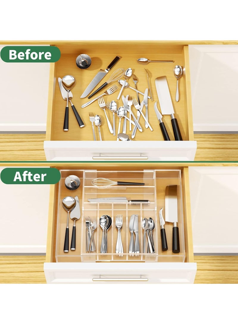 تي بي جي بي منظم أدراج مطبخ من الأكريليك لأدوات المائدة والأواني، منظم قابل للتوسيع لأدوات الفضاء وصينية الأطباق للمطبخ، المكتب، إمدادات الحمام - Image 3
