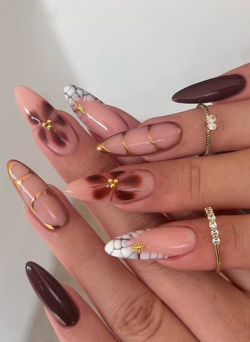 Almond nail polish petal flower wearable nail sheet - Image 1