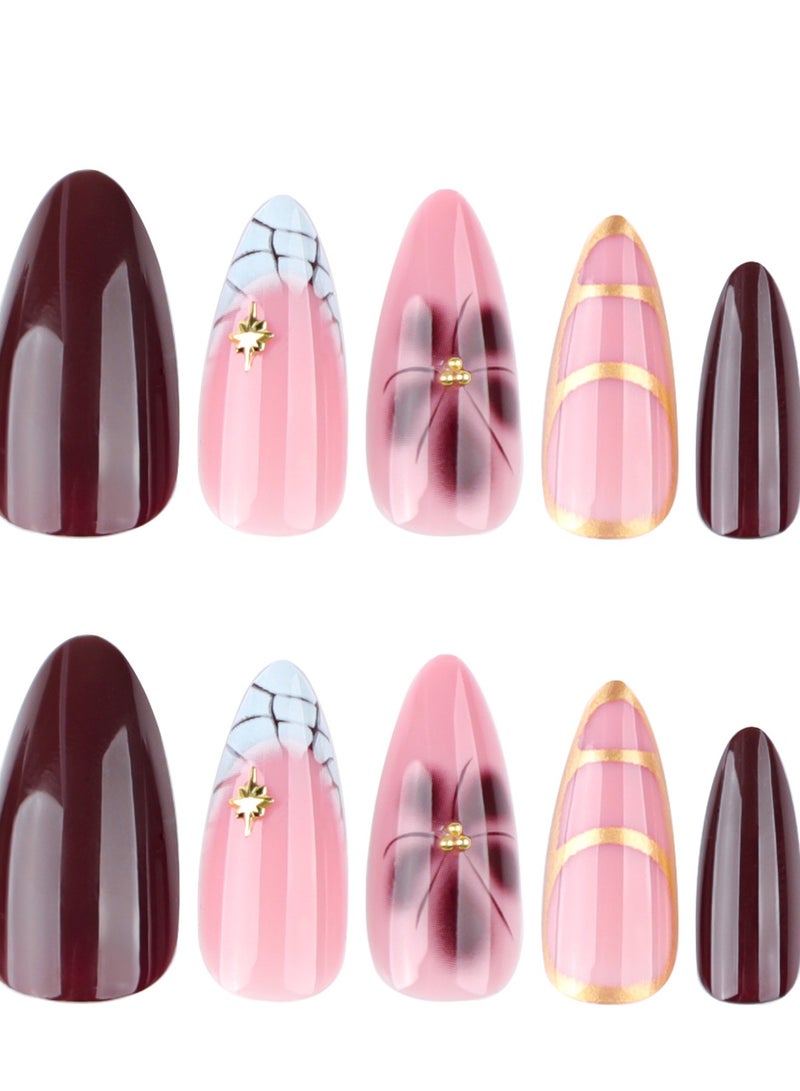 Almond nail polish petal flower wearable nail sheet - Image 2