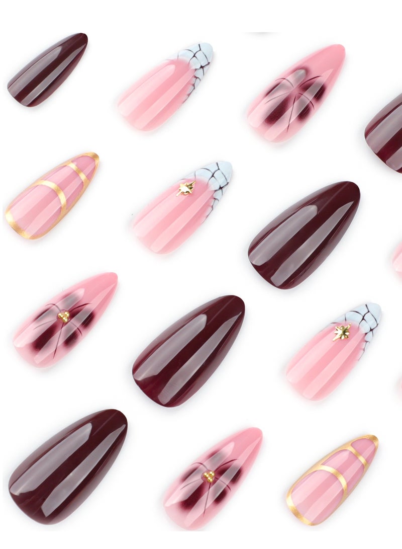 Almond nail polish petal flower wearable nail sheet - Image 3