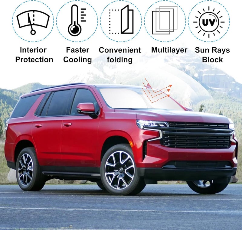 LHFLIVE Windshield Sun Shade Custom Fit for 2021 2022 2023 2024 2025 Chevrolet/Chevy Tahoe Accessories Foldable Sunshade Sun Blocker Protect Car from Sun Rays & Heat Damage Keep Car Cooler All user affordable trusted quality - Image 2