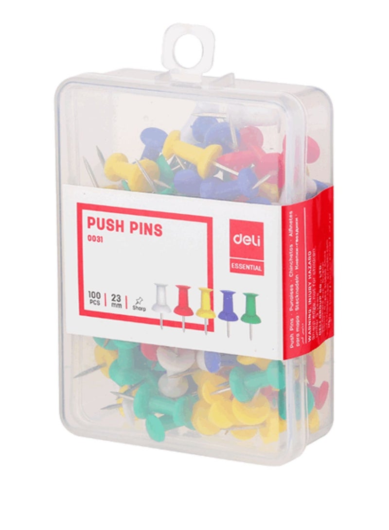 Deli E0031 Color Push Pins 23mm ( box of 100 pins) - Image 1