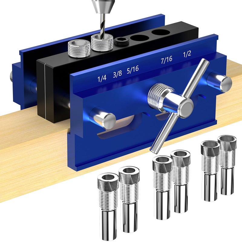 Beaiguna Self Centering Dowel Jig Kit Drill Guide Jig Block for Straight Holes with 6PCS Drill Bushings Premium Self Centering Doweling Jig Kit for Woodworking Adjustable Width Biscuit Joiner Tool