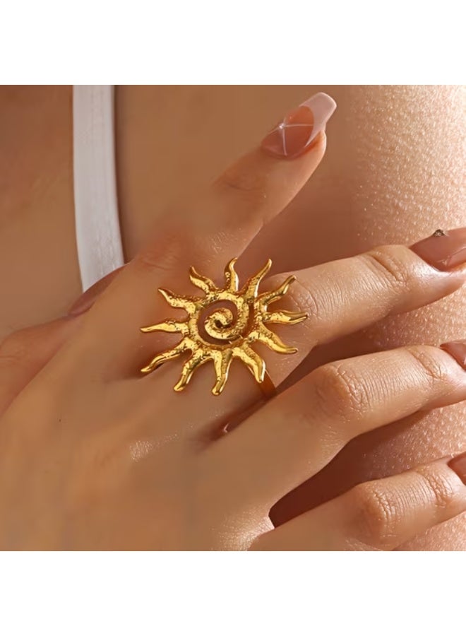 Shein Boho Chic Sun Statement Ring – Gold-Plated Celestial Jewelry for Effortless Glamour - Image 1
