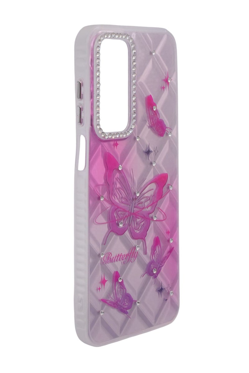 CFS TPU Butterflies Printed Back Cover Case with Rhinestone Camera Border For Samsung Galaxy A16 - Pink Transparent - Image 2