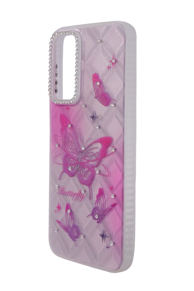 CFS TPU Butterflies Printed Back Cover Case with Rhinestone Camera Border For Samsung Galaxy A16 - Pink Transparent - Image 3