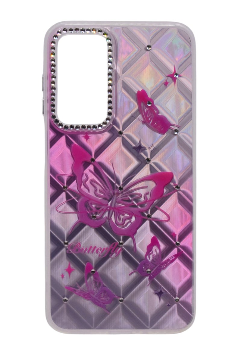 CFS TPU Butterflies Printed Back Cover Case with Rhinestone Camera Border For Samsung Galaxy A16 - Pink Transparent - Image 1