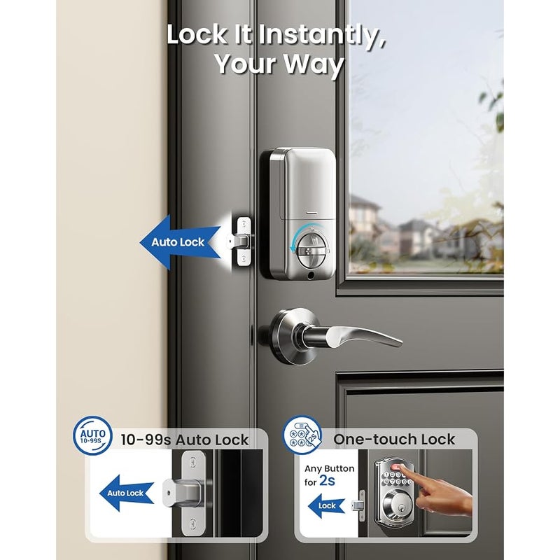 Veise Keyless Entry Door Lock with 2 Lever Handles - Electronic Keypad Deadbolt, Easy Installation Digital Smart Front Door Lock Set, Satin Nickel - Image 5