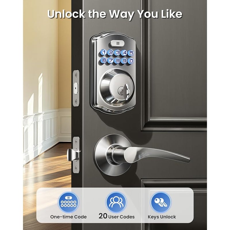 Veise Keyless Entry Door Lock with 2 Lever Handles - Electronic Keypad Deadbolt, Easy Installation Digital Smart Front Door Lock Set, Satin Nickel - Image 2