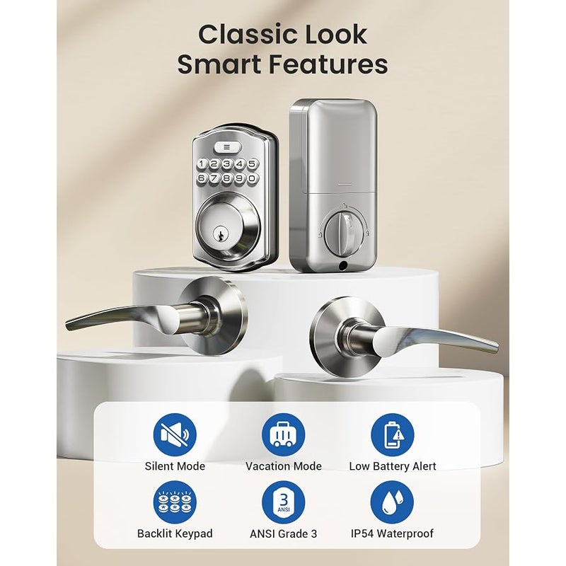 Veise Keyless Entry Door Lock with 2 Lever Handles - Electronic Keypad Deadbolt, Easy Installation Digital Smart Front Door Lock Set, Satin Nickel - Image 4