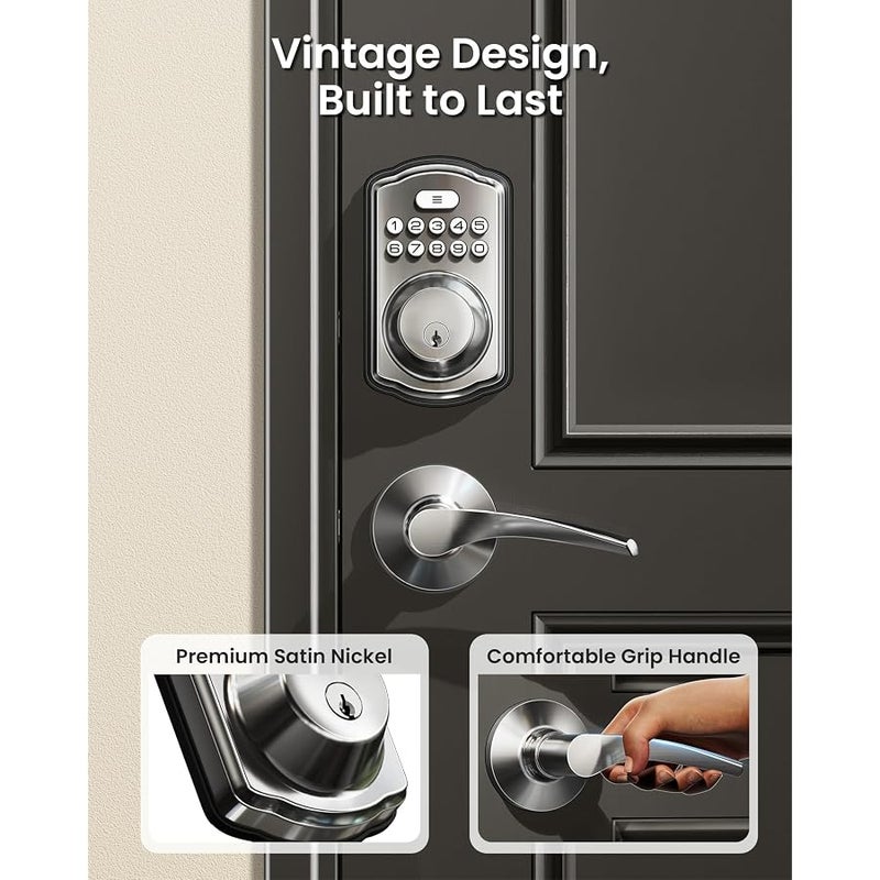 Veise Keyless Entry Door Lock with 2 Lever Handles - Electronic Keypad Deadbolt, Easy Installation Digital Smart Front Door Lock Set, Satin Nickel - Image 3
