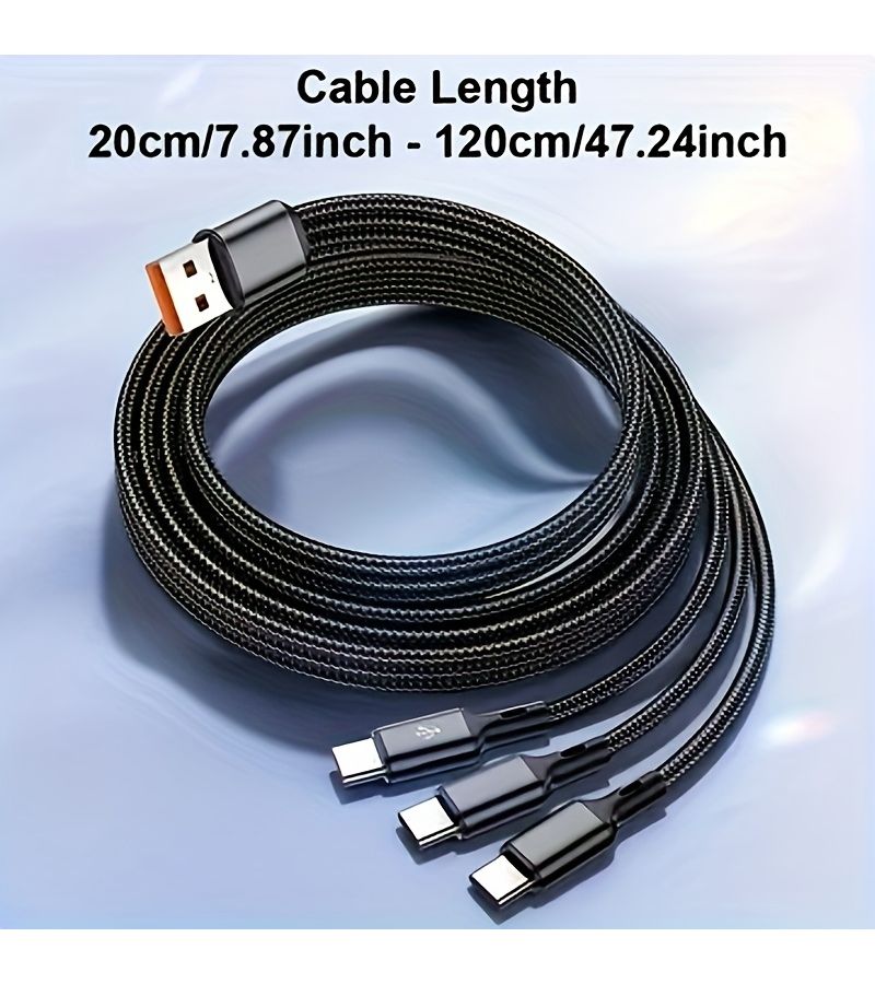 3 in 1 USB to Type C Cable 6A Fast Charging Data Sync Cable 7.87 Inches Red For Cell Phones And Tablets - Image 2