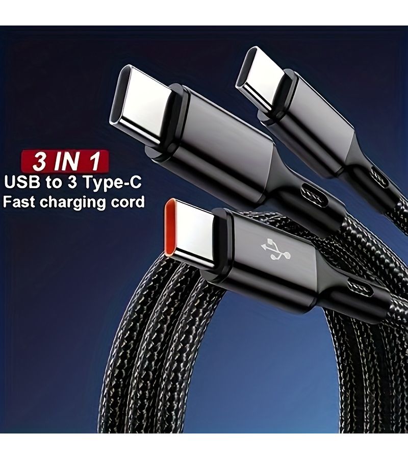 3 in 1 USB to Type C Cable 6A Fast Charging Data Sync Cable 7.87 Inches Red For Cell Phones And Tablets - Image 5