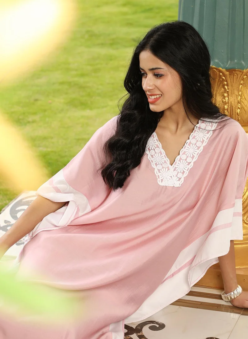 Qissa  Women's Panel-Striped Kaftan Kurta Set For Ethnic Wear | V-Neck, Quarter Kimono Sleeves | Stripes Woven Fabric | 2 Piece Kurta Set Designed For Casual & Evening Wear for Women | Best Price UAE