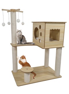 Cat Tree Modern Cat Tower for Indoor Cats, Multilevel Cat Play House with Large Condo, Scratching Post and Dangling Balls, MDF Cat tree tower, Wooden Cat tree, 85cm