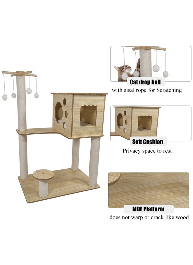 MAJIBAO - Cat Tree Modern Cat Tower for Indoor Cats, Multilevel Cat Play House with Large Condo, Scratching Post and Dangling Balls, MDF Cat tree tower, Wooden Cat tree, 85cm - Image 1
