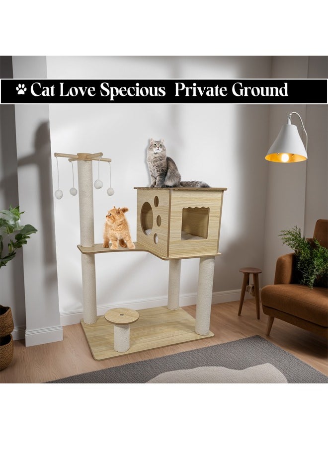 MAJIBAO - Cat Tree Modern Cat Tower for Indoor Cats, Multilevel Cat Play House with Large Condo, Scratching Post and Dangling Balls, MDF Cat tree tower, Wooden Cat tree, 85cm - Image 1