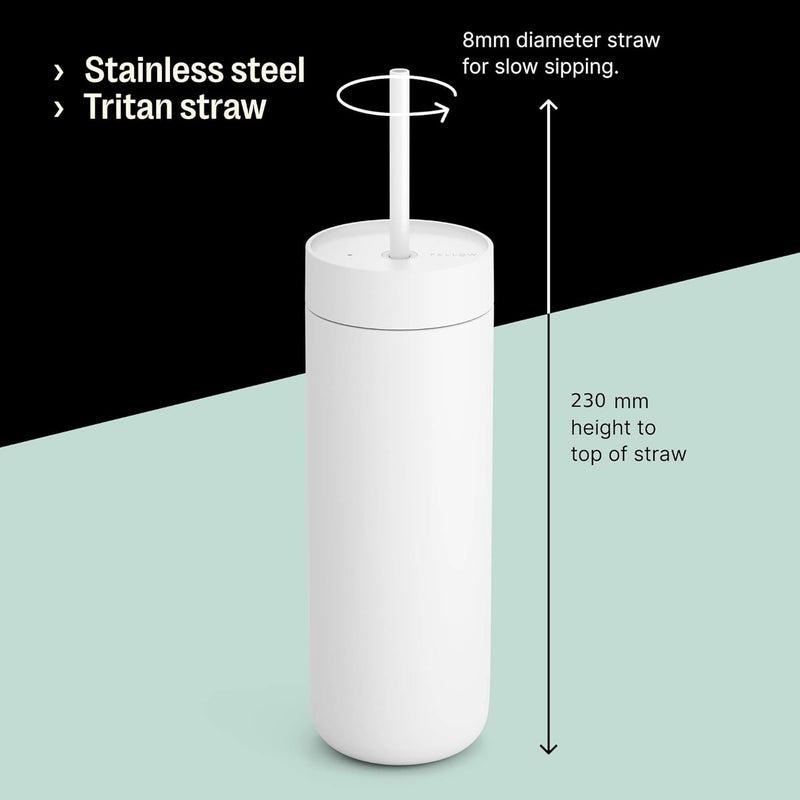 FELLOW 20 oz Carter Cold Travel Iced Coffee Mug - Stainless Steel Vacuum-Insulated Iced Coffee tumbler with Spill Resistant lid and straw - Matte White - Image 3