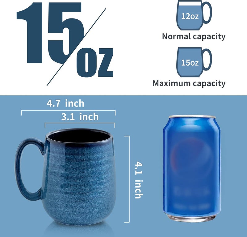 Hasense Porcelain Coffee Mugs Set of 6, 15 Ounce Large Ceramic Coffee Cups Set with Handle for Latte, Tea, Cocoa and Hot Chocolate, Blue Coffee Mugs for Men and Women, Microwave Safe - Image 3
