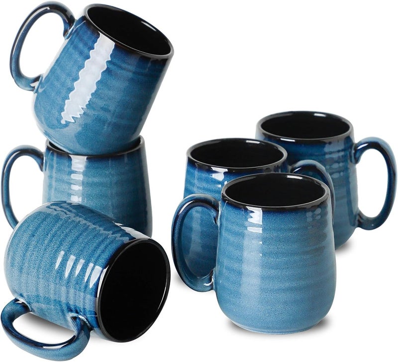 Hasense Porcelain Coffee Mugs Set of 6, 15 Ounce Large Ceramic Coffee Cups Set with Handle for Latte, Tea, Cocoa and Hot Chocolate, Blue Coffee Mugs for Men and Women, Microwave Safe - Image 1