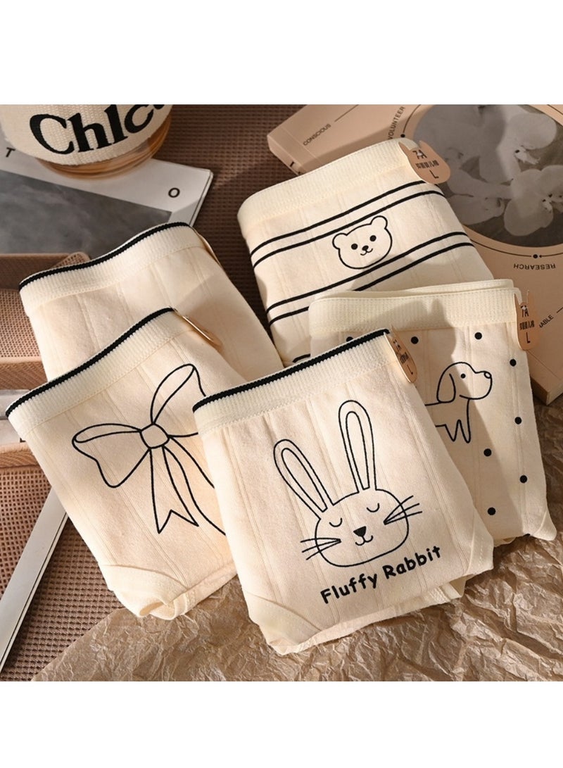 مجموعة من 5 ملابس داخلية قطنية أنيقة بخصر متوسط، ملابس داخلية مريحة وجيدة التهوية للفتيات - Image 1