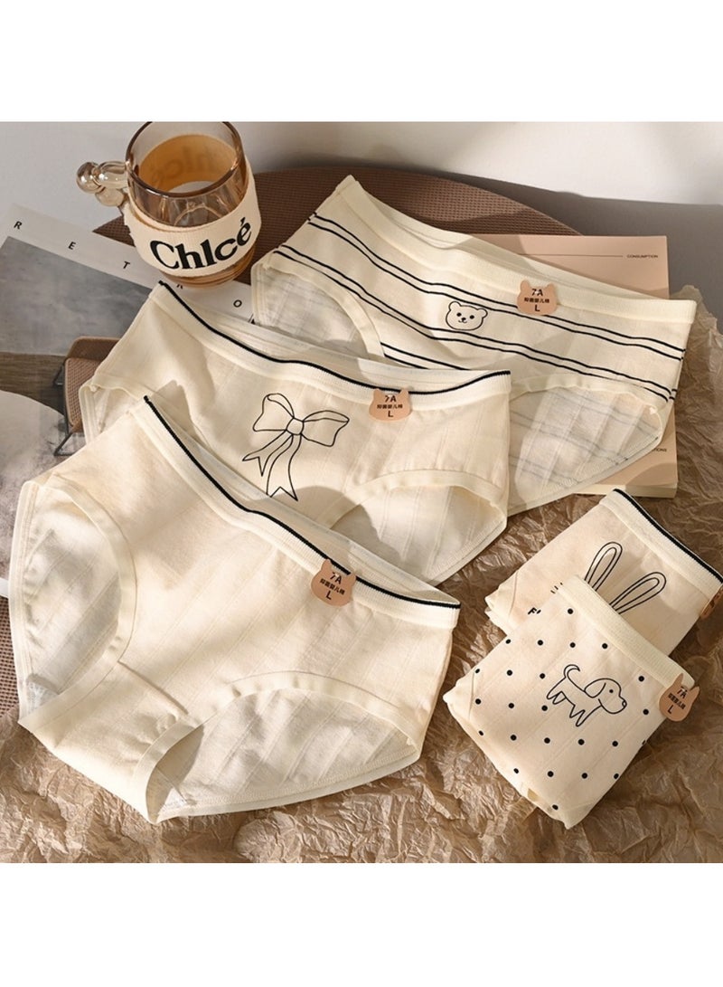 مجموعة من 5 ملابس داخلية قطنية أنيقة بخصر متوسط، ملابس داخلية مريحة وجيدة التهوية للفتيات - Image 2