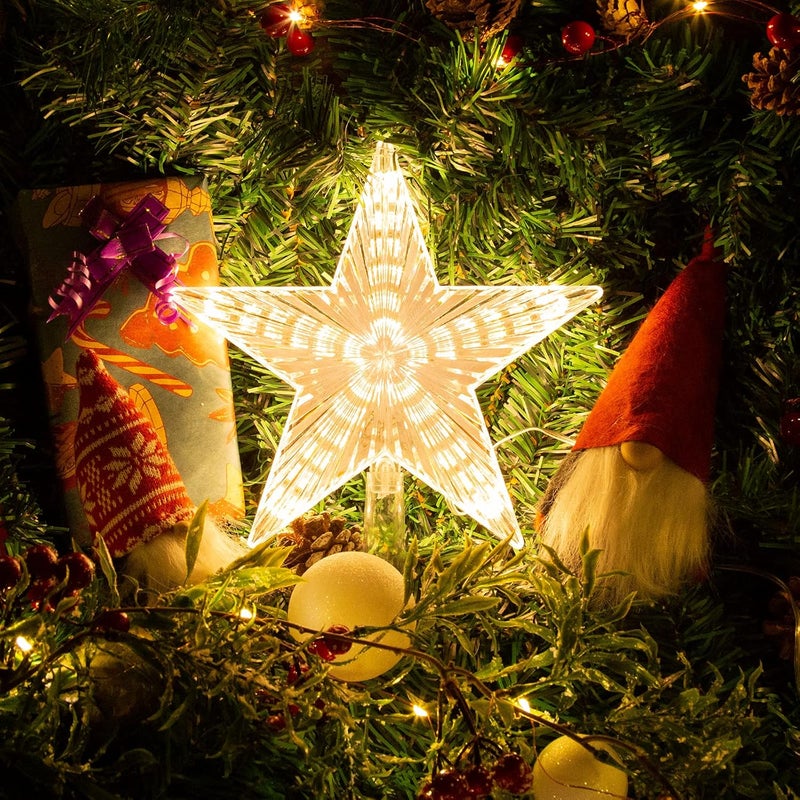 LAWOHO Christmas Tree Topper Star Warm White Light Christmas Tree Decor for Christmas Holiday Home Fit for General Size Xmas Tree, 8.7 Inch - Image 2