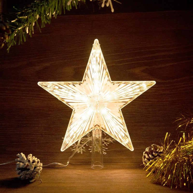 LAWOHO Christmas Tree Topper Star Warm White Light Christmas Tree Decor for Christmas Holiday Home Fit for General Size Xmas Tree, 8.7 Inch - Image 3