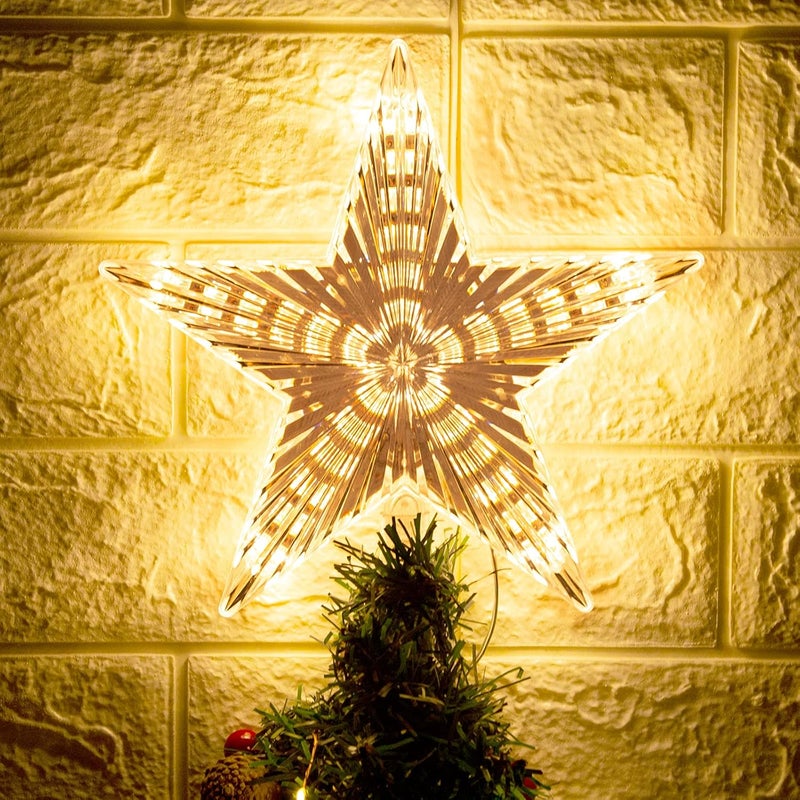 LAWOHO Christmas Tree Topper Star Warm White Light Christmas Tree Decor for Christmas Holiday Home Fit for General Size Xmas Tree, 8.7 Inch - Image 5