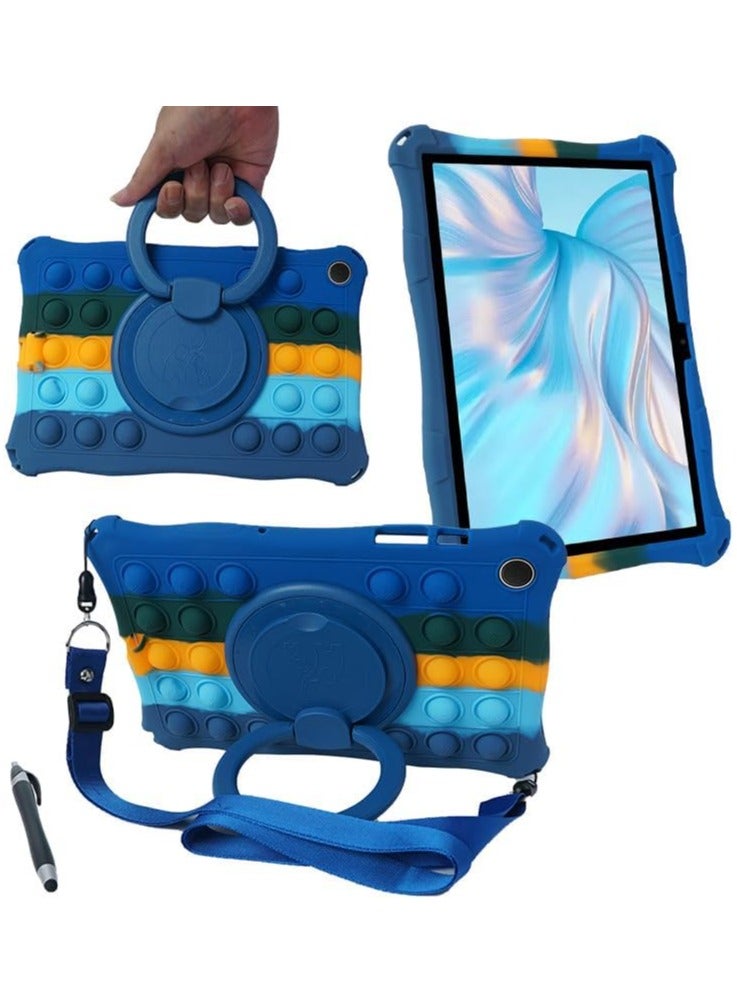 Case Compatible with Samsung Galaxy Tab A9 Plus/ A9+ Tablet 11 Inch 2023 Kids Soft Silicon 360 Rotating Ring Stand Cover with Should Strap and Pen (Colorful Blue)
