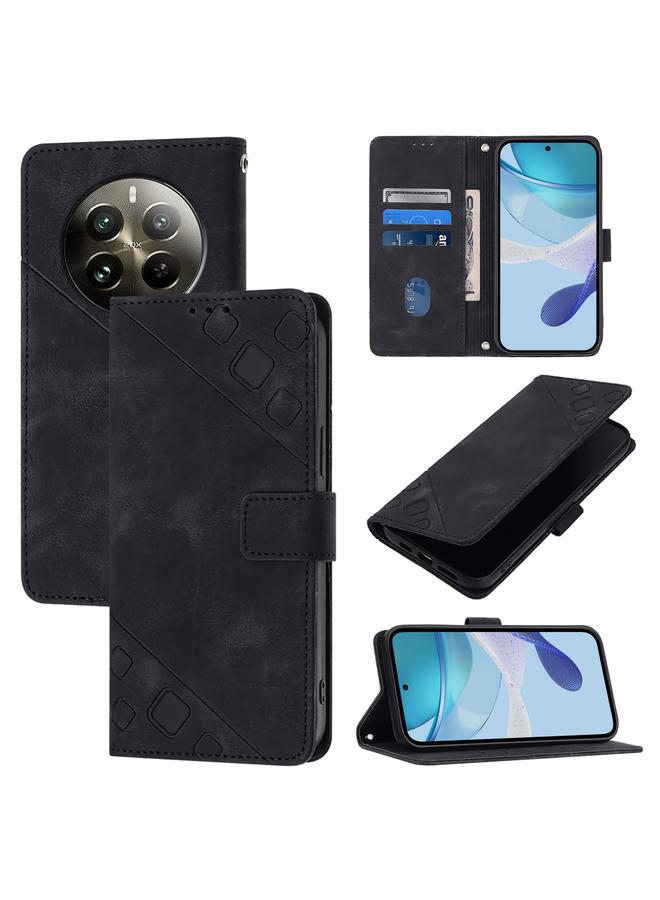 جراب جلدي منقوش لهاتف Realme 12 Pro / 12 Pro+ 5G Global Skin-Feel (أسود)