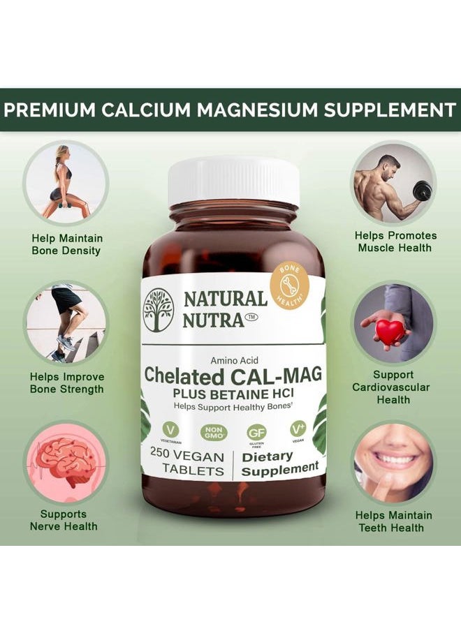 Andrew Lessman Chelated Cal Mag 1000/500 mg Supplement Plus Betaine HCL, Improves Bone Strength and Density, Muscle Health, Teeth, Supports Cardiovascular System, Nerve Health, 250 Vegan Tablet  - Image 3