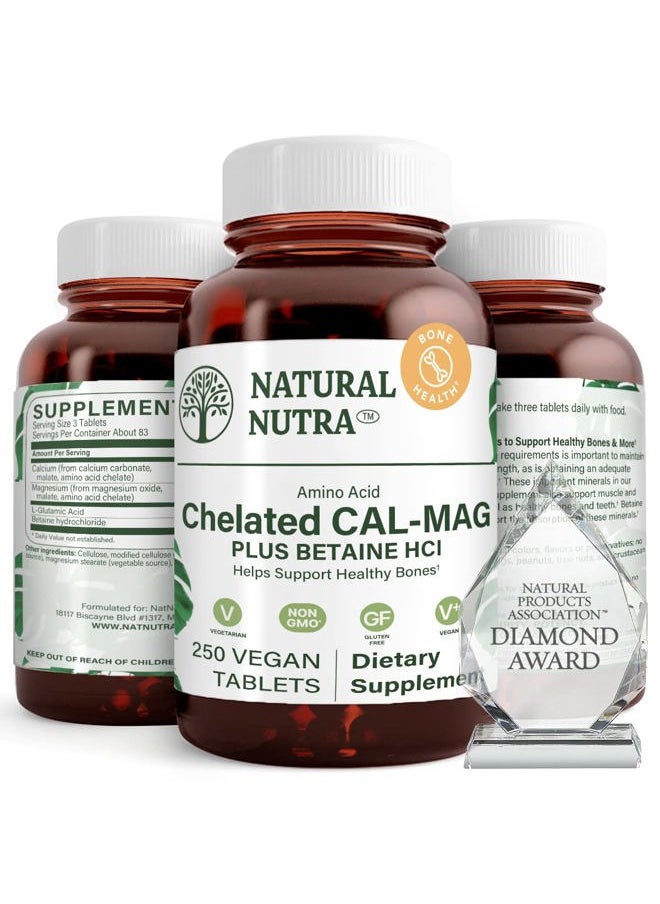 Andrew Lessman Chelated Cal Mag 1000/500 mg Supplement Plus Betaine HCL, Improves Bone Strength and Density, Muscle Health, Teeth, Supports Cardiovascular System, Nerve Health, 250 Vegan Tablet  - Image 1