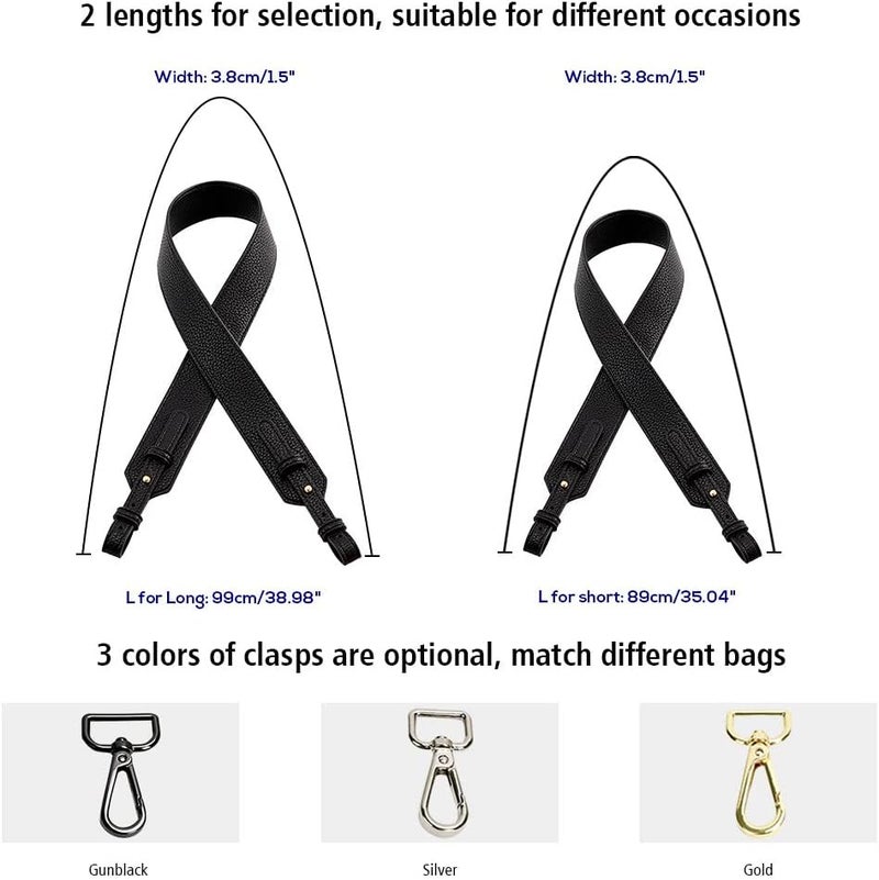 Adjustable single shoulder oblique span bag strap shoulder strap underarm handbag strap (with removable metal buckle) long black [90-100cm] light gold buckle - Image 2
