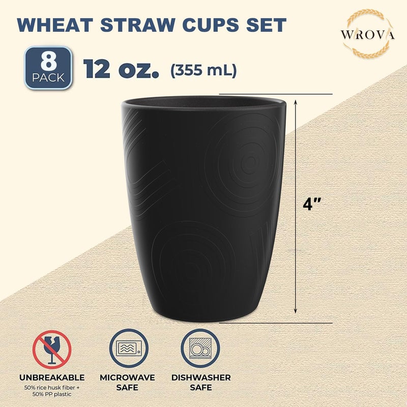 Wrova Wheat Straw Cups 8 PCS Good Alternative to Plastic Cups 12 oz Unbreakable Drinking Cup Reusable Dishwasher Safe Water Plastic Glasses Kids Tumbler with 4 Colors - Image 2