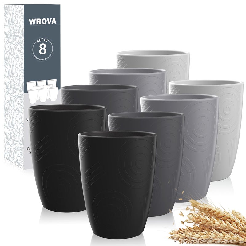 Wrova Wheat Straw Cups 8 PCS Good Alternative to Plastic Cups 12 oz Unbreakable Drinking Cup Reusable Dishwasher Safe Water Plastic Glasses Kids Tumbler with 4 Colors - Image 1