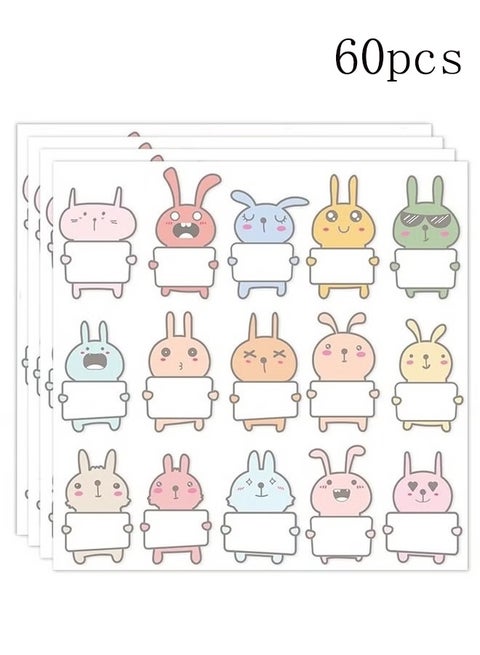 Name Tags Stickers for Kids, 60 Pcs Lovely Bunny Shape Name Tags Labels, Lovely Cartoon Incentive Stickers for Kids Teacher School Home Classroom Supplies