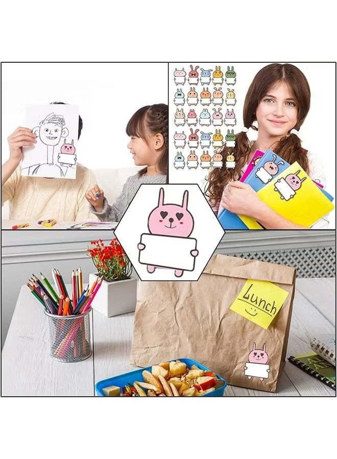 واي جيه ملصقات بطاقات الاسم للأطفال، 60 قطعة على شكل أرنب لطيف، ملصقات تشجيعية كرتونية رائعة للأطفال للمعلمين والمدرسة والمنزل ومستلزمات الفصل الدراسي - Image 5