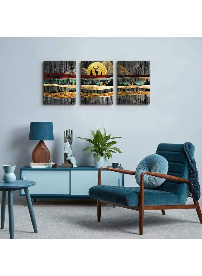 DZRWUBHS Abstract Canvas Wall Art For Bedroom Wall Decor For Living Room Bathroom Wall Decor Modern 3 Piece Gray Retro Canvas Art Prints Ready To Hang Pictures For Dormitory Home Decoration Milu Deer Painting - Image 3