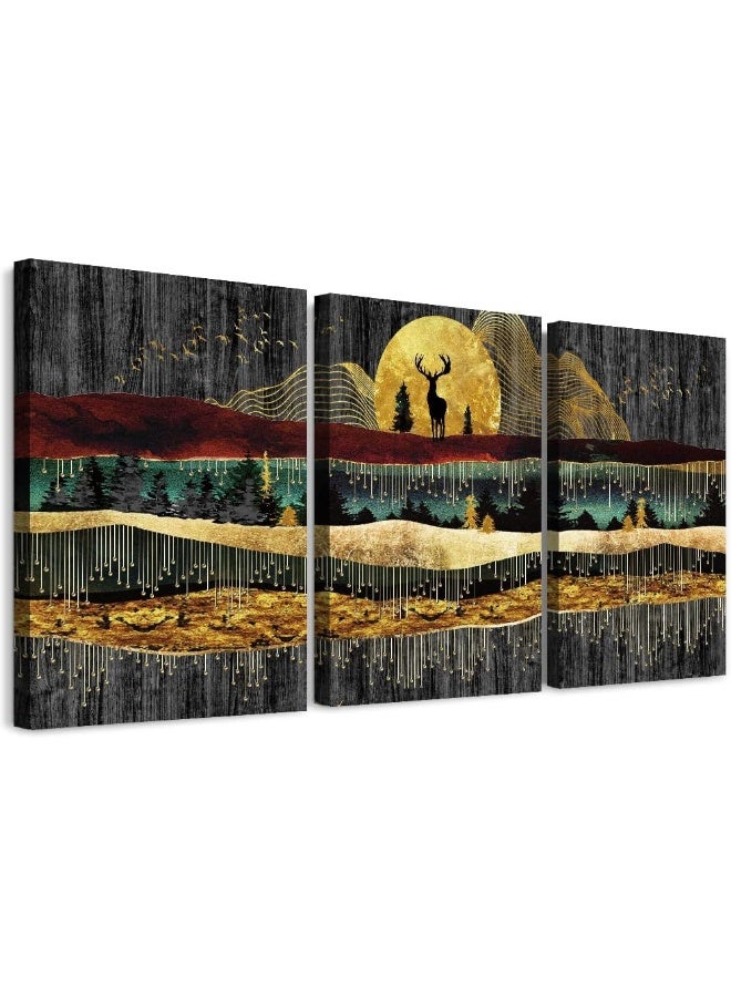 DZRWUBHS Abstract Canvas Wall Art For Bedroom Wall Decor For Living Room Bathroom Wall Decor Modern 3 Piece Gray Retro Canvas Art Prints Ready To Hang Pictures For Dormitory Home Decoration Milu Deer Painting - Image 1