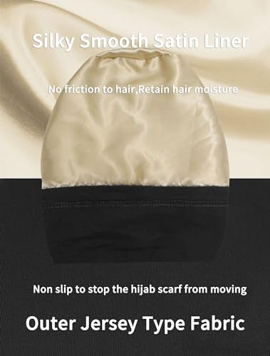 ZLYC Satin Lined Hijab Cap for Women Tie Back Hijab Undercap Inner Underscarf Hat (Solid Black) - Image 4