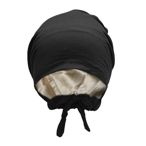 ZLYC Satin Lined Hijab Cap for Women Tie Back Hijab Undercap Inner Underscarf Hat (Solid Black) - Image 1