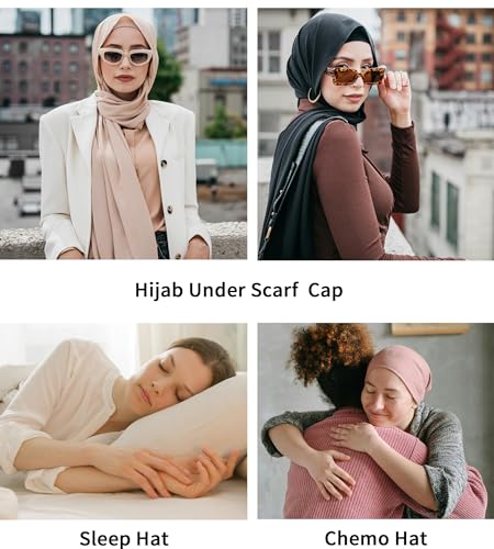 ZLYC Satin Lined Hijab Cap for Women Tie Back Hijab Undercap Inner Underscarf Hat (Solid Black) - Image 5