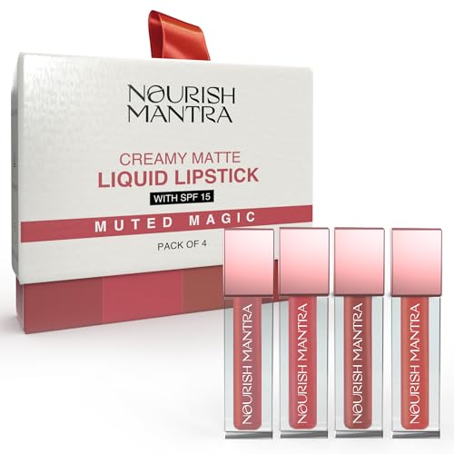 NOURISH MANTRA Matte Liquid Lipstick with SPFMini LipstickWater ProofSmudge ProofTransfer ProofLong LastingFor All Skin TonesSet of 4 12ml Each